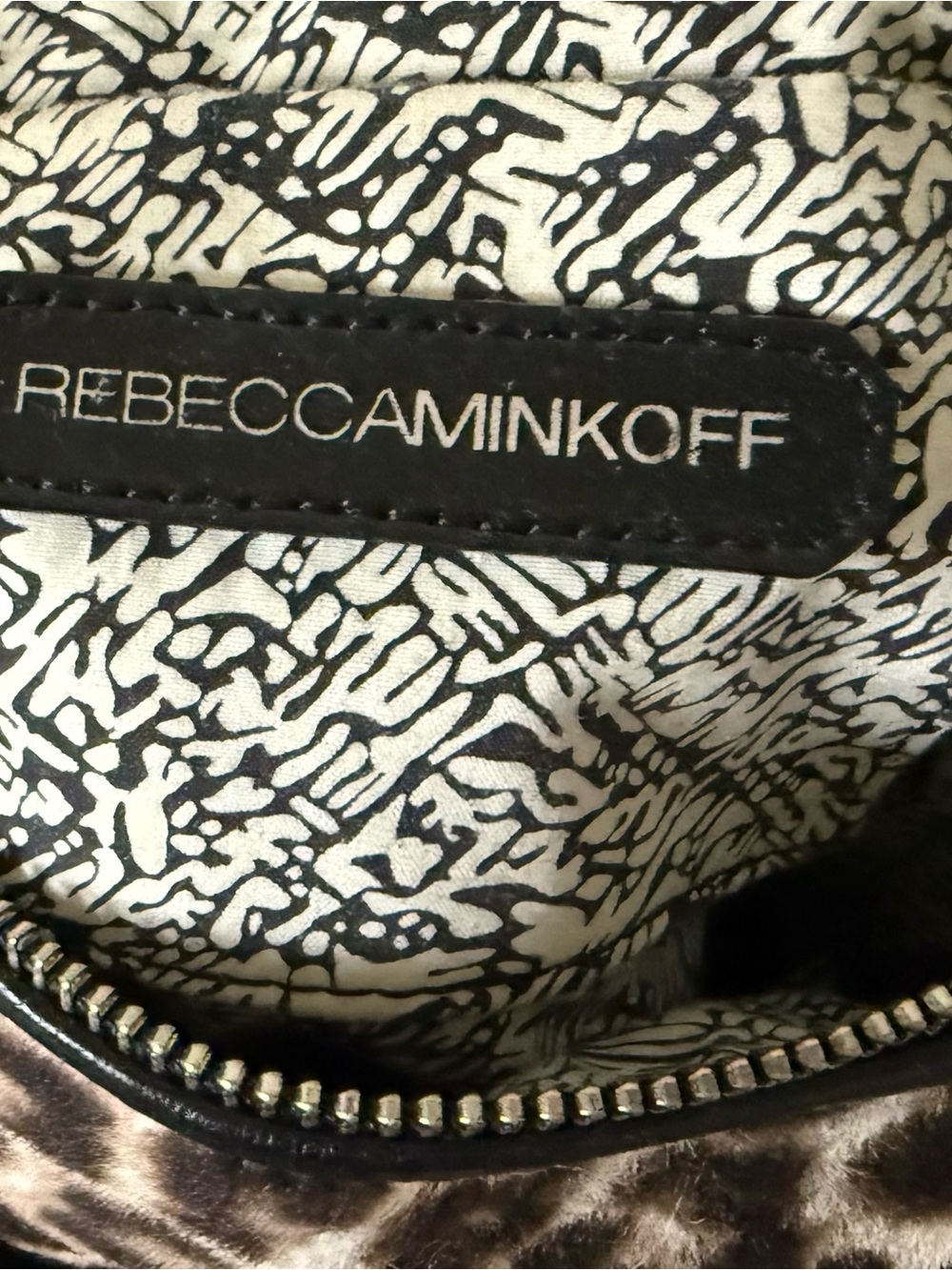 RARE Rebecca Minkoff Snow Leopard Calf Hair & Leather Cupid Satchel Black Brown - Picture 6 of 7
